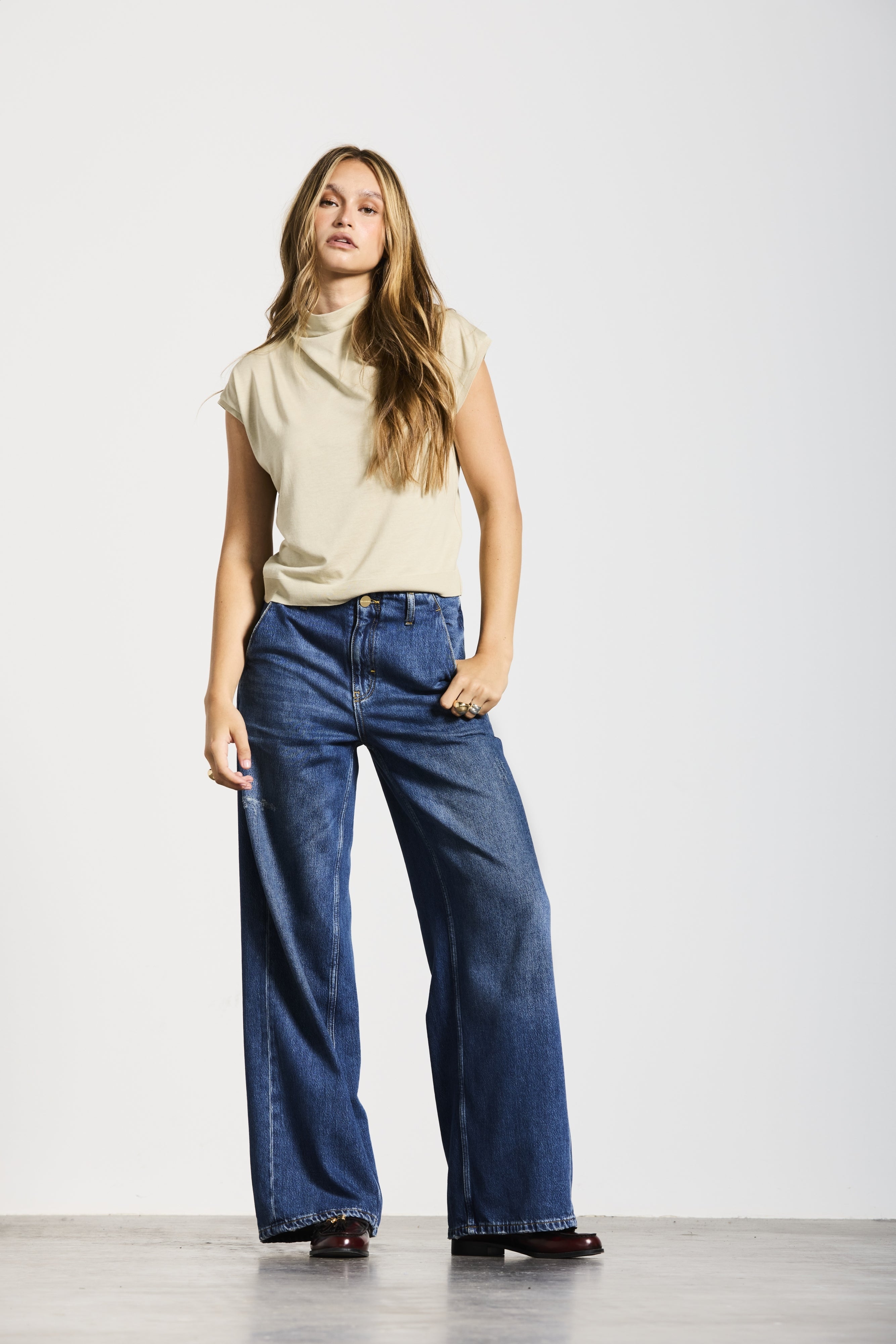 WALLSTADT | TWISTED WIDE LEG | VINTAGEBLUE GOLDGARN DENIM
