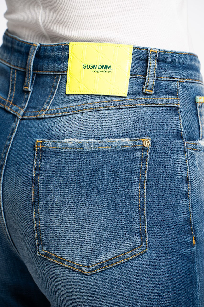 LUISENPARK | CROPPED FLARE | MIDBLUE GOLDGARN DENIM